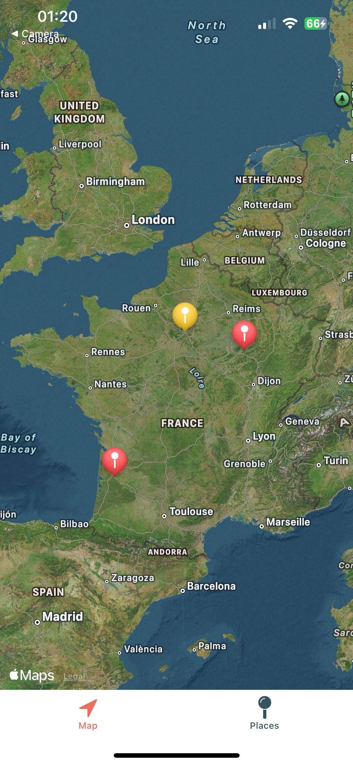 Capture d'écran d'une application de géolocalisation crée par Marie Roche